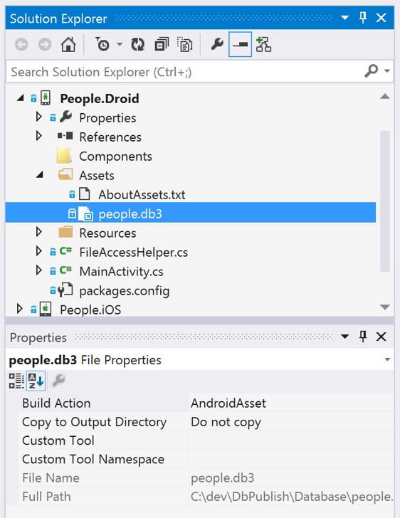 Link database file to Android